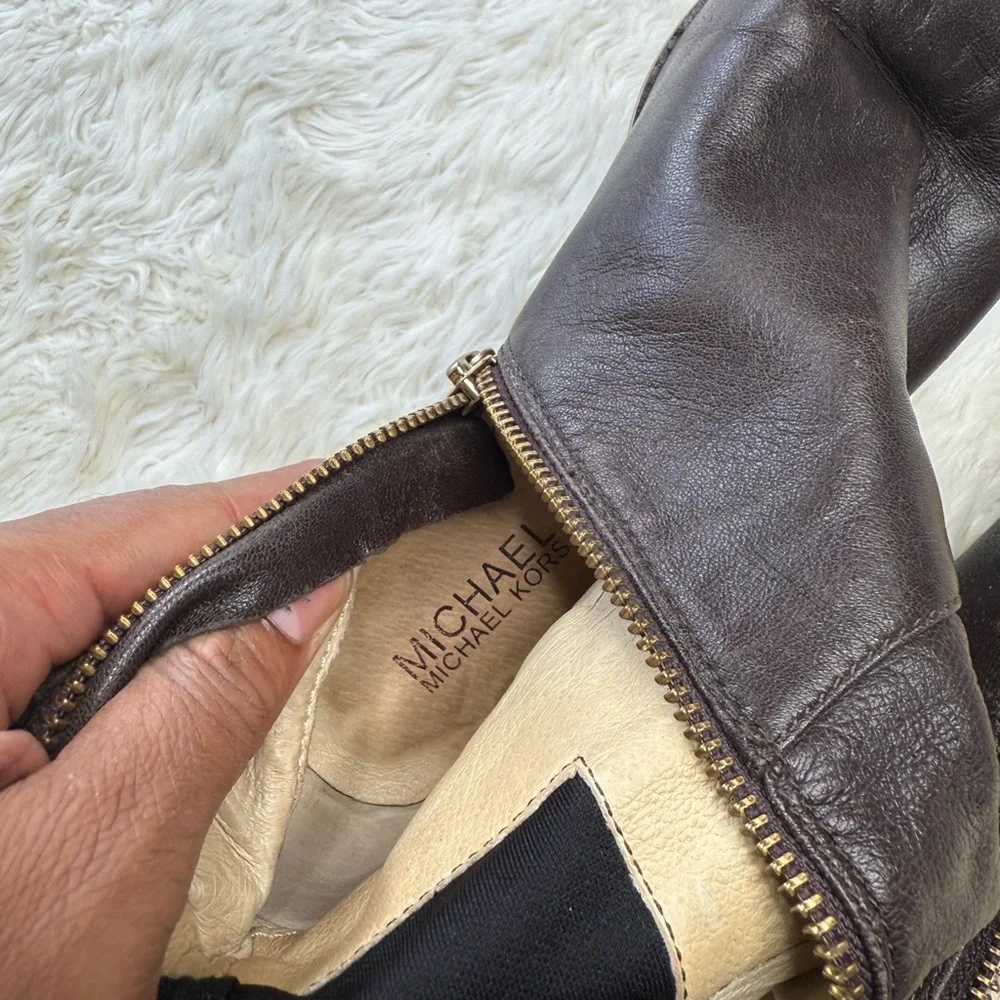 Michael Kors Over The Knee Boots Leather Riding Chocolate Brown Size 7 Capsule
